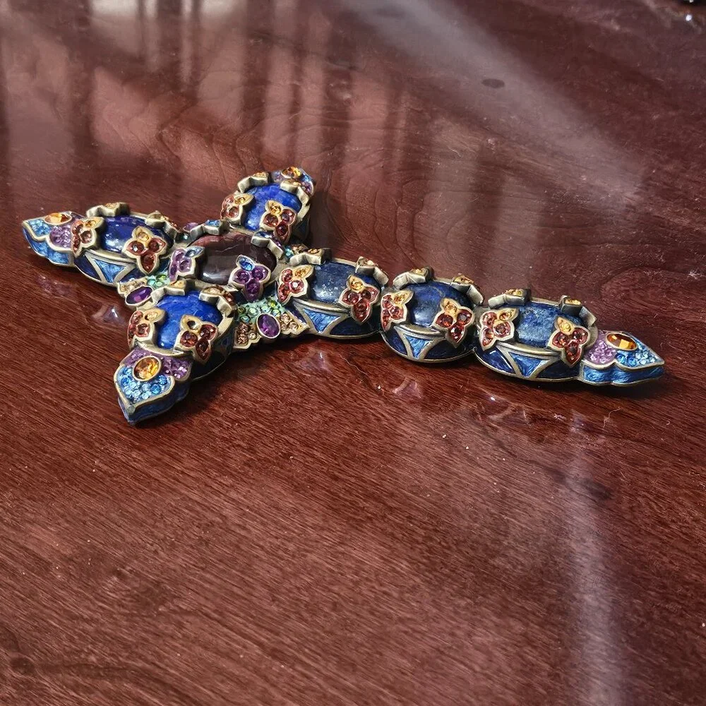 UNICORN RARE JAY STRONGWATER BLUE LAPIS CROSS NATIVITY CRYSTAL FIGURINE OBJET